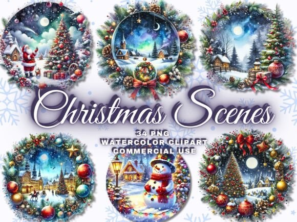 Christmas Clipart: Winter Scenes PNG for Professional Design