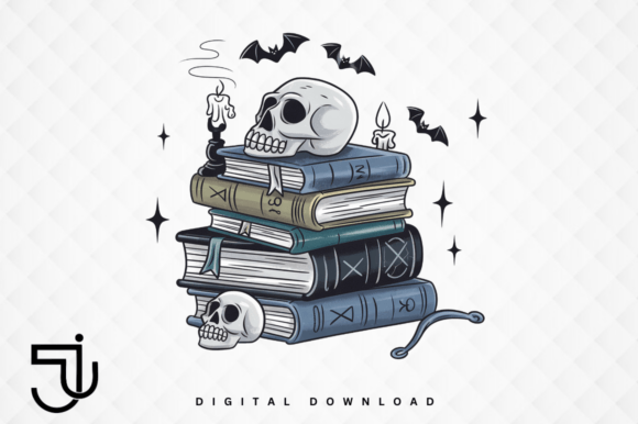 Elevate Halloween Design with Spooky Spell Books Skull PNG