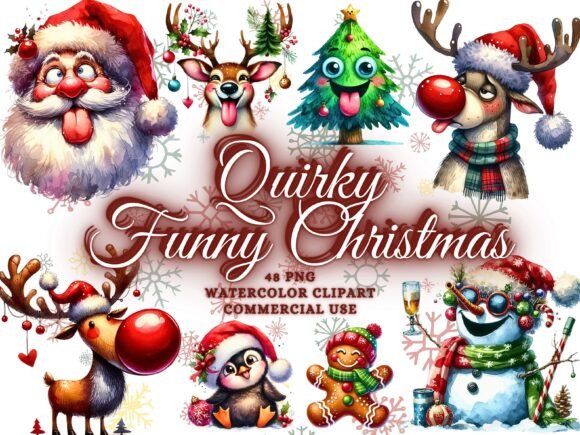 Funny Christmas Clipart PNG Bundle for Festive Design Projects