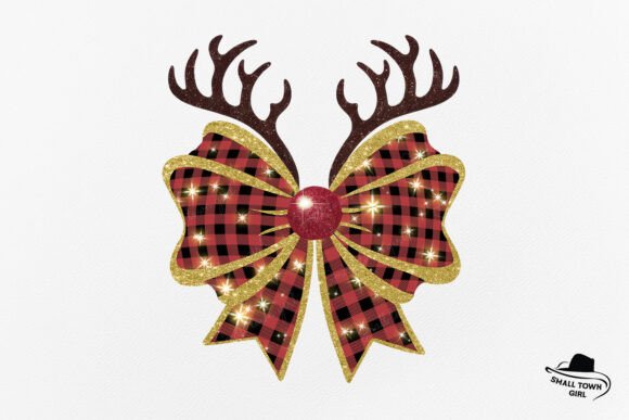 Glitter Christmas Coquette Bow Reindeer: Festive Design Element
