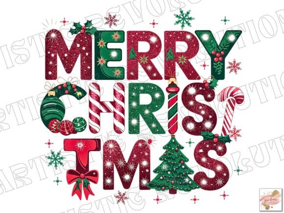 Glitter Merry Christmas PNG: Festive Design for Commercial Use