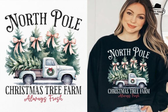 North Pole Christmas Tree Bow Truck PNG: A Festive Design Asset