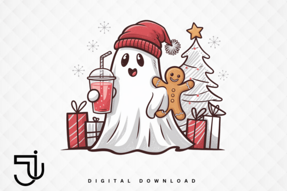 Retro Cute Ghost Christmas Coffee PNG: A Designer's Festive Asset