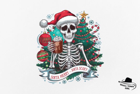 Sorta Merry Christmas Skeleton Santa PNG: Unconventional Festive Design